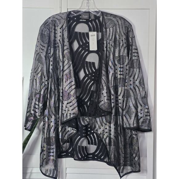 Chicos NWT City Storm Gray Deco Lace Open Jacket Traveler Collection Size Xlarge - Picture 1 of 6